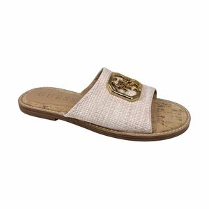 GUESS Women's Graysie Quattro G Embellished Flat Sandals Raffia/Straw Size 6.5M